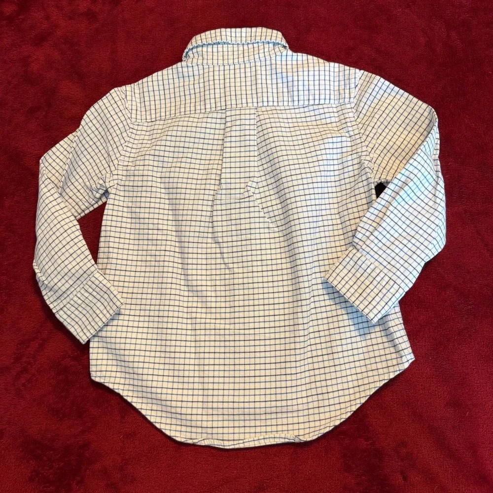 Ralph Lauren Boys 3T Blue‎ White Grid Check Long Sleeve Button Down Shirt Cotton